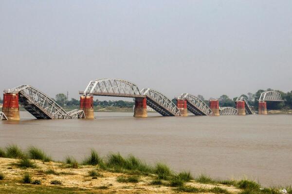 A collapsed bridge is pictured after a strong earthquake, near its epicenter, in Sagaing, Myanmar.