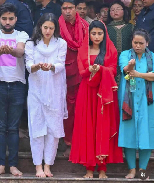 Bollywood actor Sara Ali Khan during a visit to the Maa Kamakhya temple, in Guwahati.