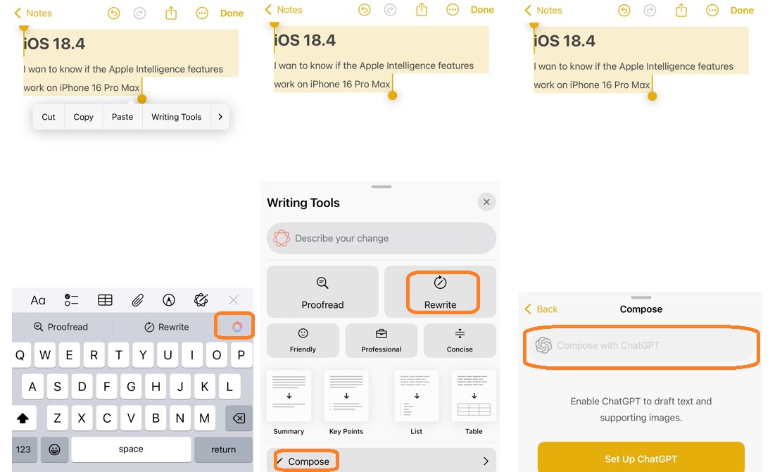 Apple Intelligence-powered Writing Tools.