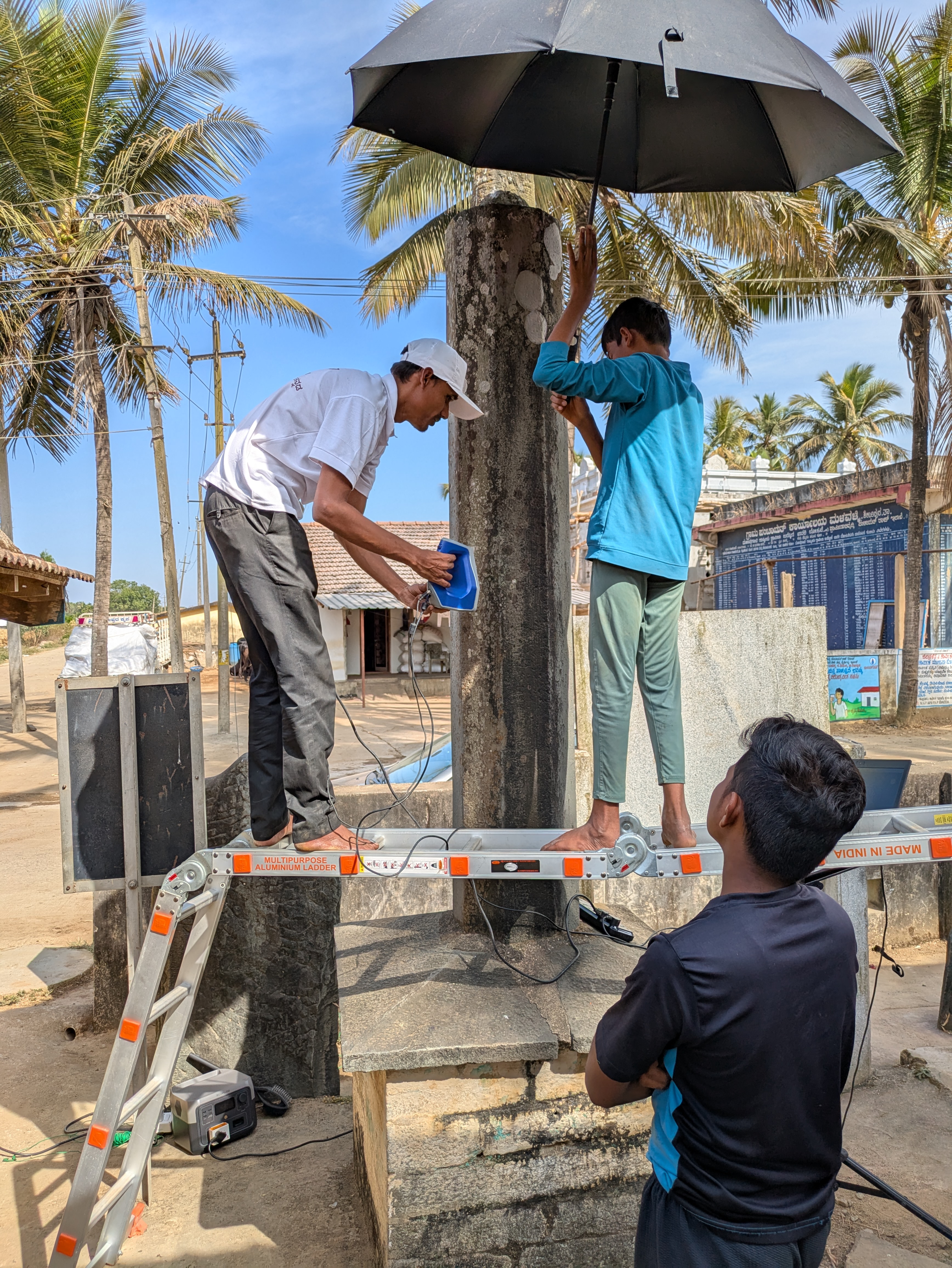 The team and a few locals scan an inscription in Malavalli in Shivamogga district (top right) 