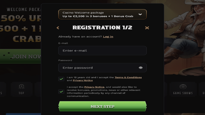 Wildsino registration form
