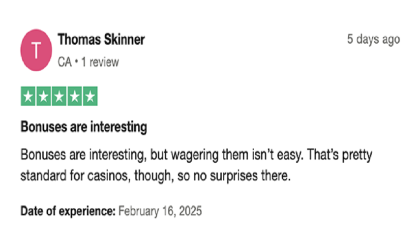 Wildsino review on Trustpilot