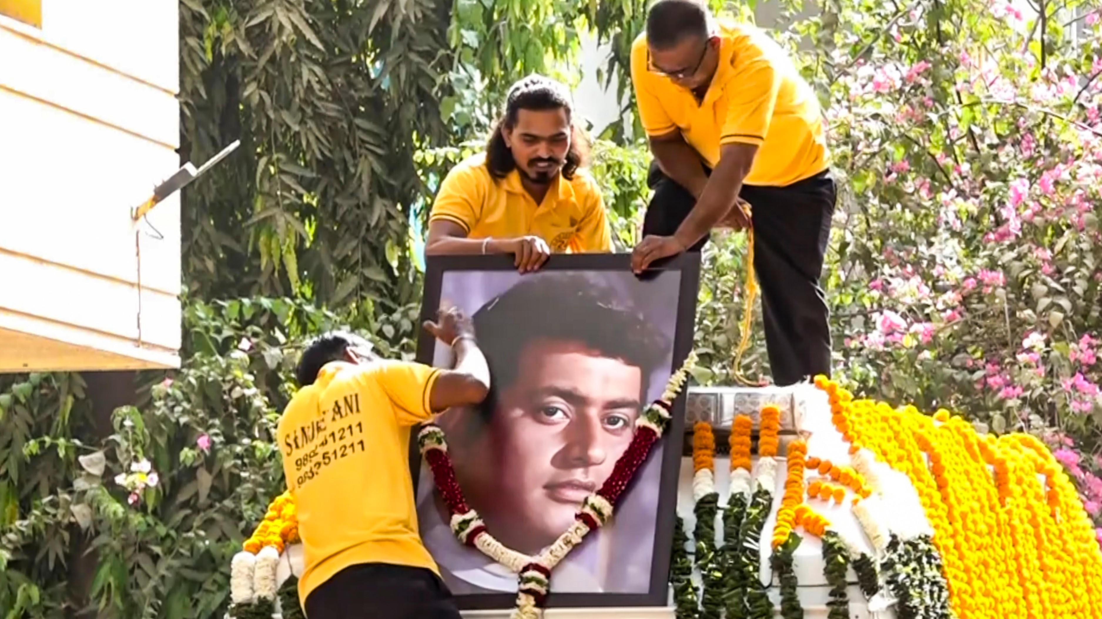 An ambulance carrying the mortal remains of Kumar, decorated in tri-color flowers, left the actor's residence at about 10:30 am for the funeral,  held at Pawan Hans crematorium in suburban Juhu.