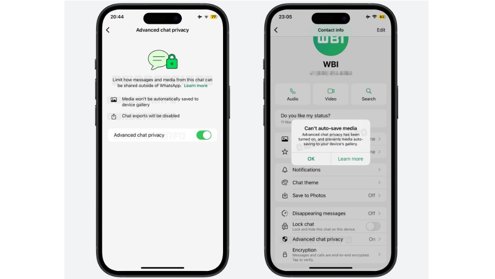 WhatsApp Advanced chat privacy feature.