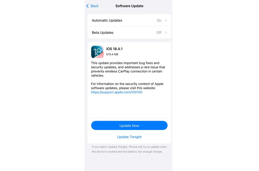 Apple iOS 18.4.1 update.