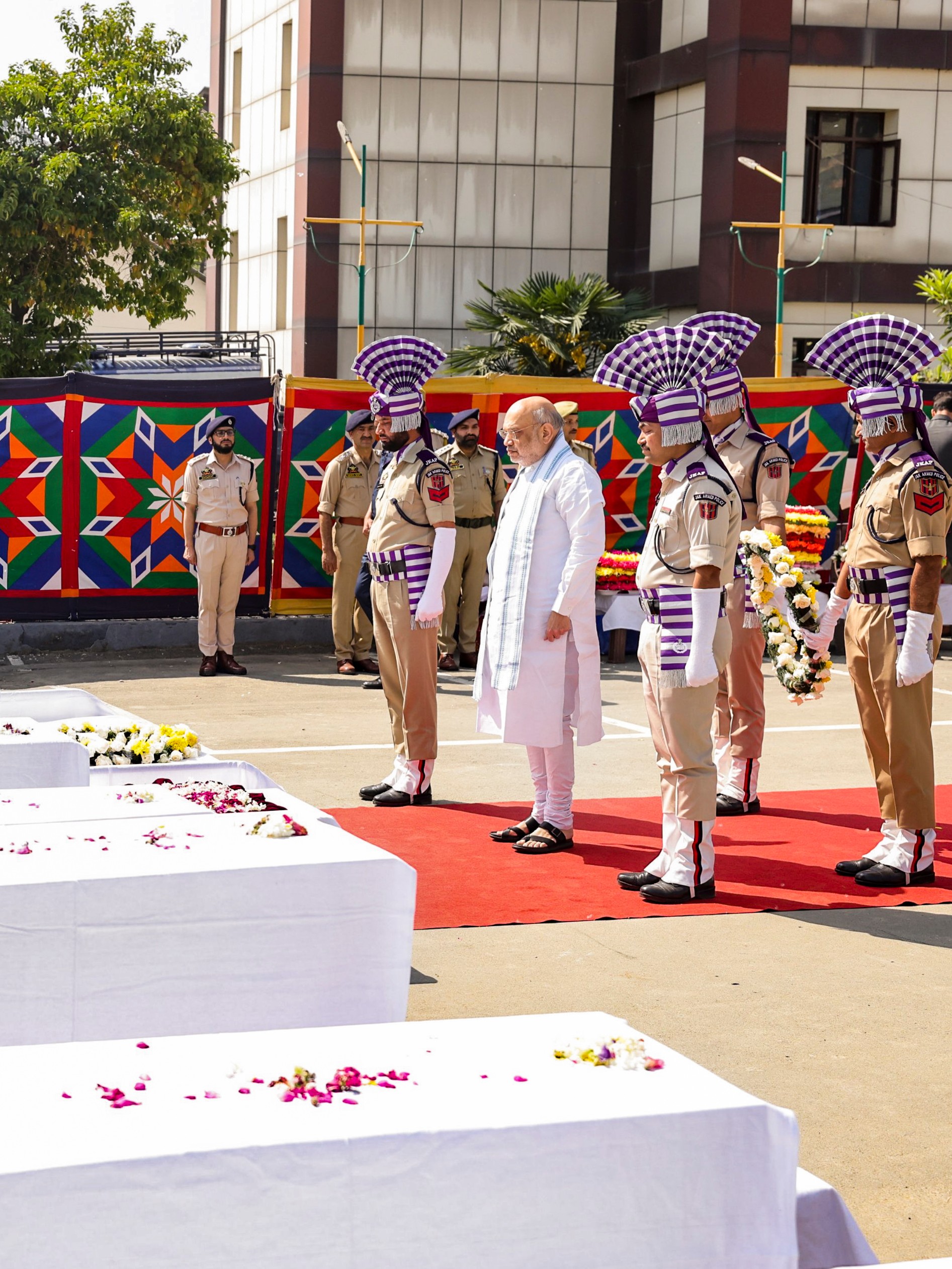 Amit Shah during a wreath-laying ceremony for Pahalgam terror attack victims.