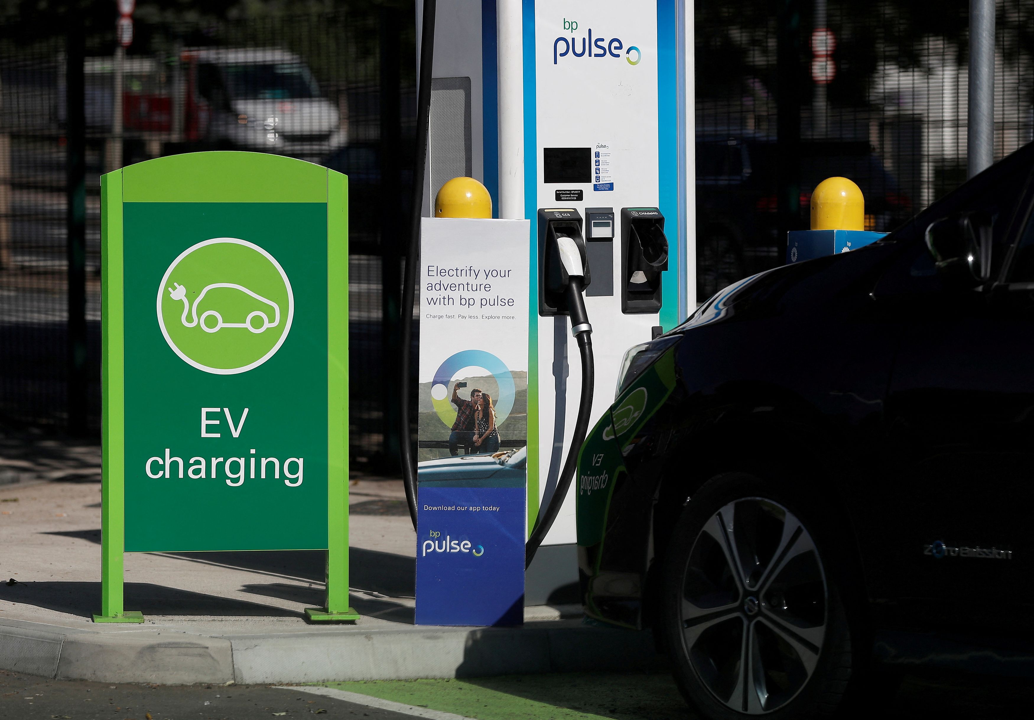 FILE PHOTO: A BP Pulse electric vehicle charging point is seen in London Britain July 16 2021. Picture taken July 16 2021. 