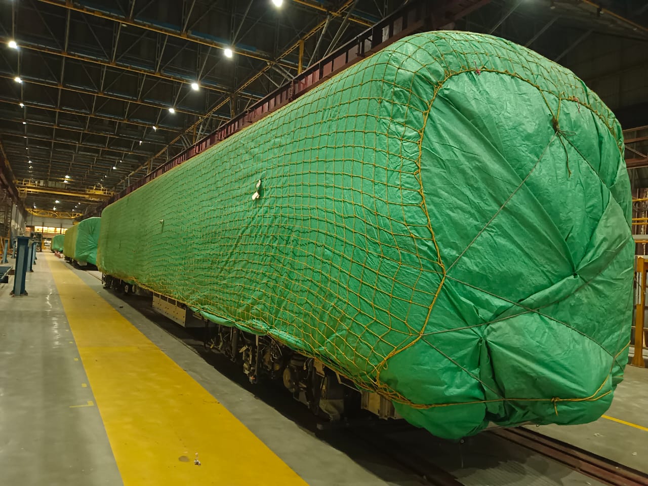 The three metro cars of the third trainset being dispatched from Titagarh West Bengal to Bengaluru.  