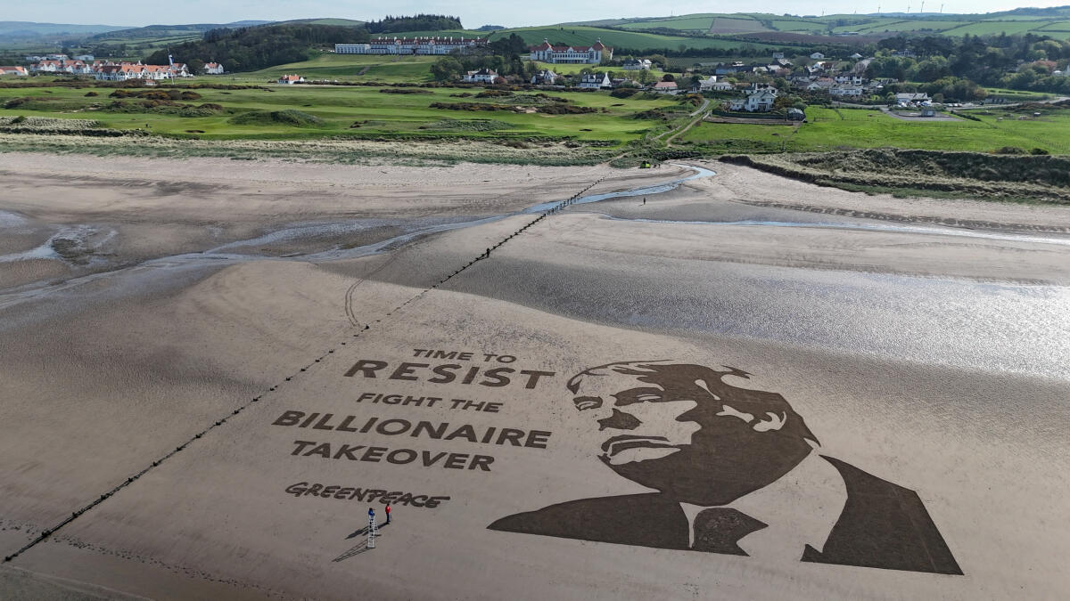 Huge protest artwork appears by Trump's Scottish golf course