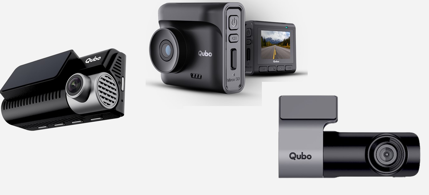 Qubo DashCam Pro 3K with Sony Starvis 2 (left), Qubo DashCam Pro 2.7K (centre) and Qubo DashCam Pro 2K (right).