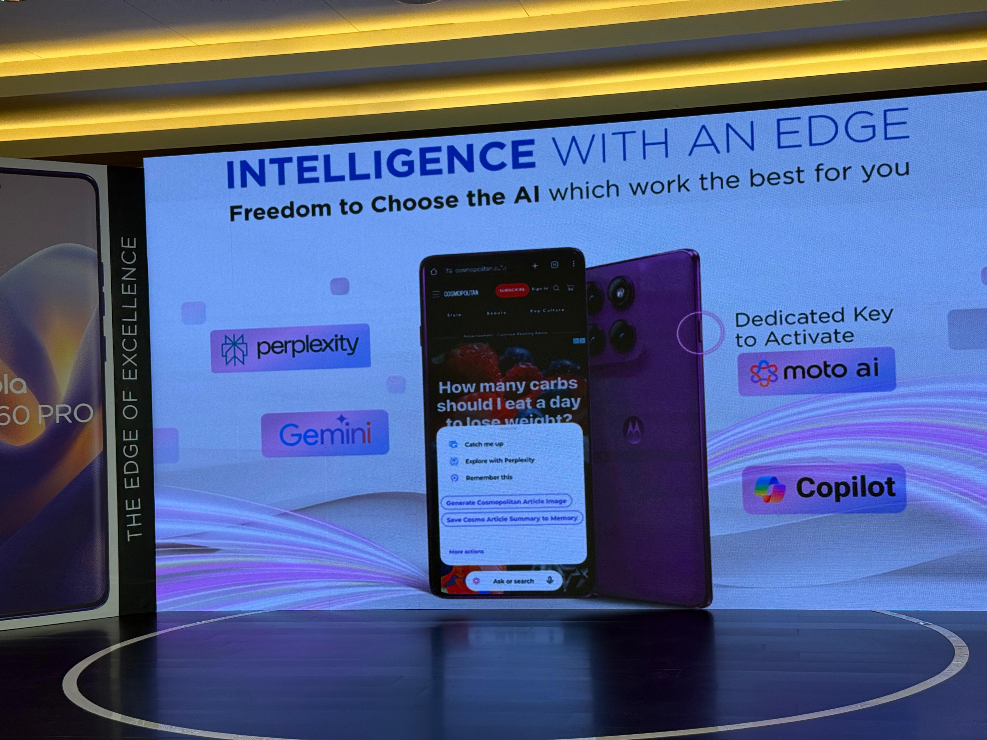 Motorola  Edge 60 Pro supports Google Gemini, Microsoft's Copilot and Perplexity AI features.