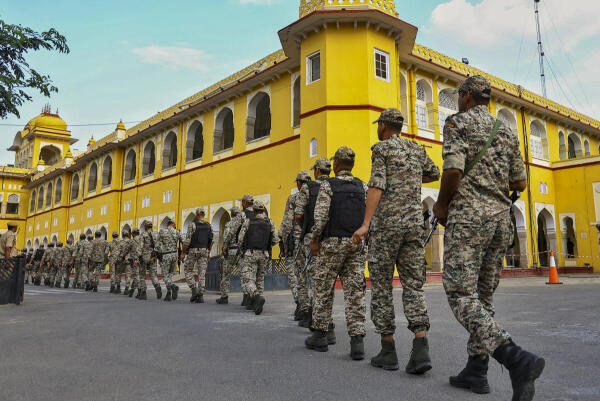 Security personnel take part in a drill at Commissionerate conducted as a part of the nationwide civil defence exercise, "Operation Abhyaas", in Jaipur.