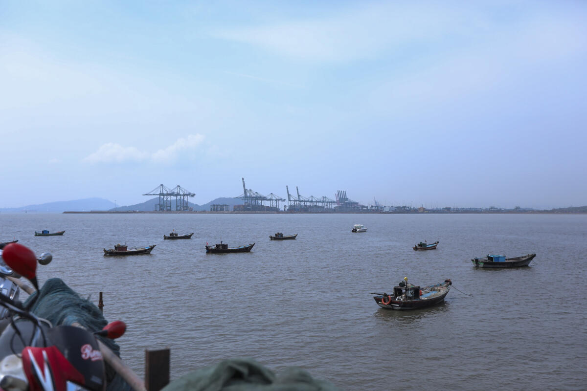 Mora Jetty overlooking Jawaharlal Nehru Port Trust (JNPT) wears a deserted look ahead of "Operation Aabhyaas" mock drill, in Navi Mumbai