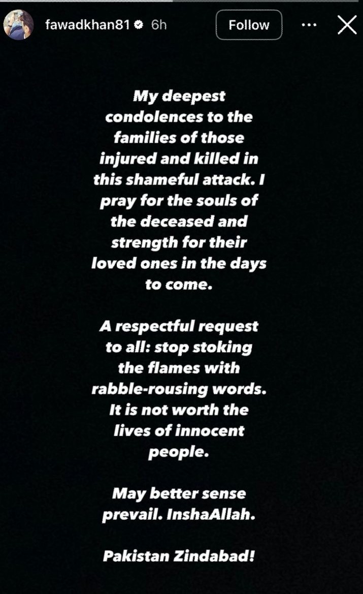 Screenshot of Fawad Khan's Instagram story.