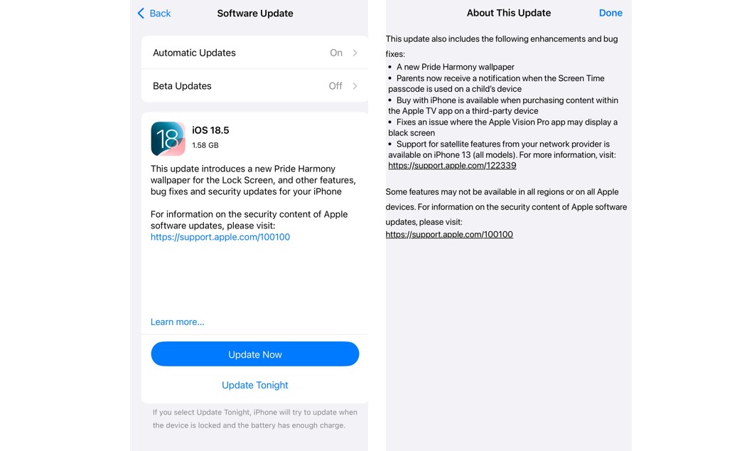 Apple iOS 18.5 update.