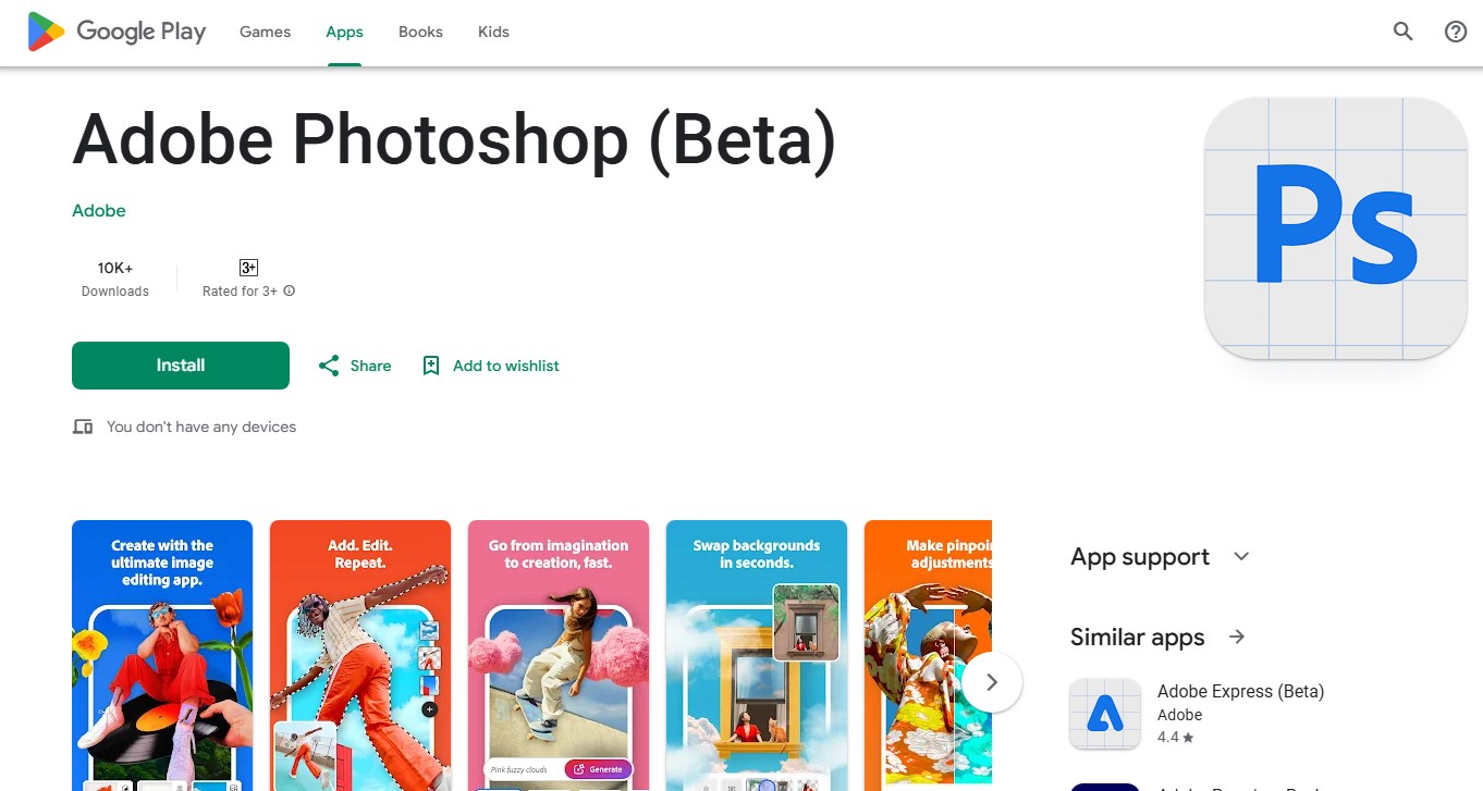 Adobe app on Google Play Store.
