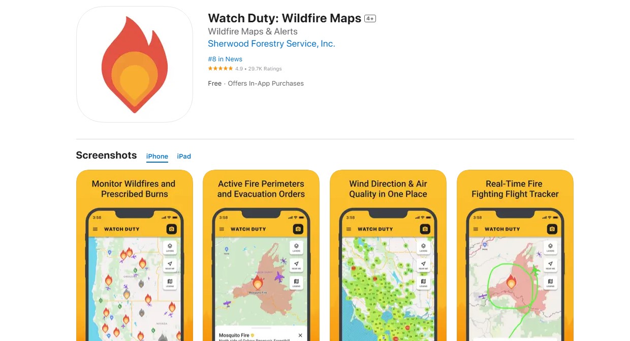 Watch Duty: Wildfire Maps by Sherwood Forestry Service (USA).