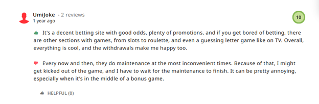 Pin-Up review on Trustpilot