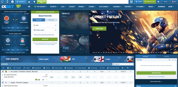 1xBet homepage