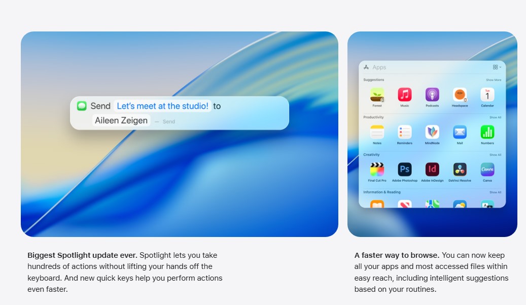 macOS 26 brings improvements to Spotlight feature on Mac computers.