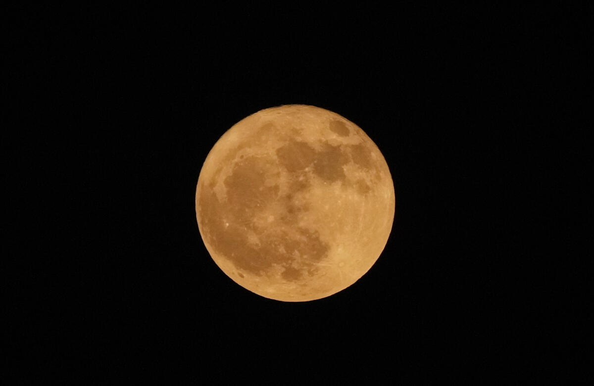Strawberry Moon, seen from Srinagar, Wednesday, June 11, 2025. It is the last full moon before the summer solstice and marks the end of the spring season.