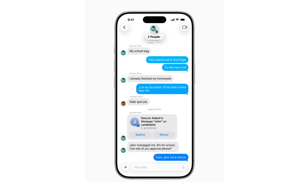 Apple's new parental control makes it mandatory for children to ask permission from parent to message or call from unknown numbers.