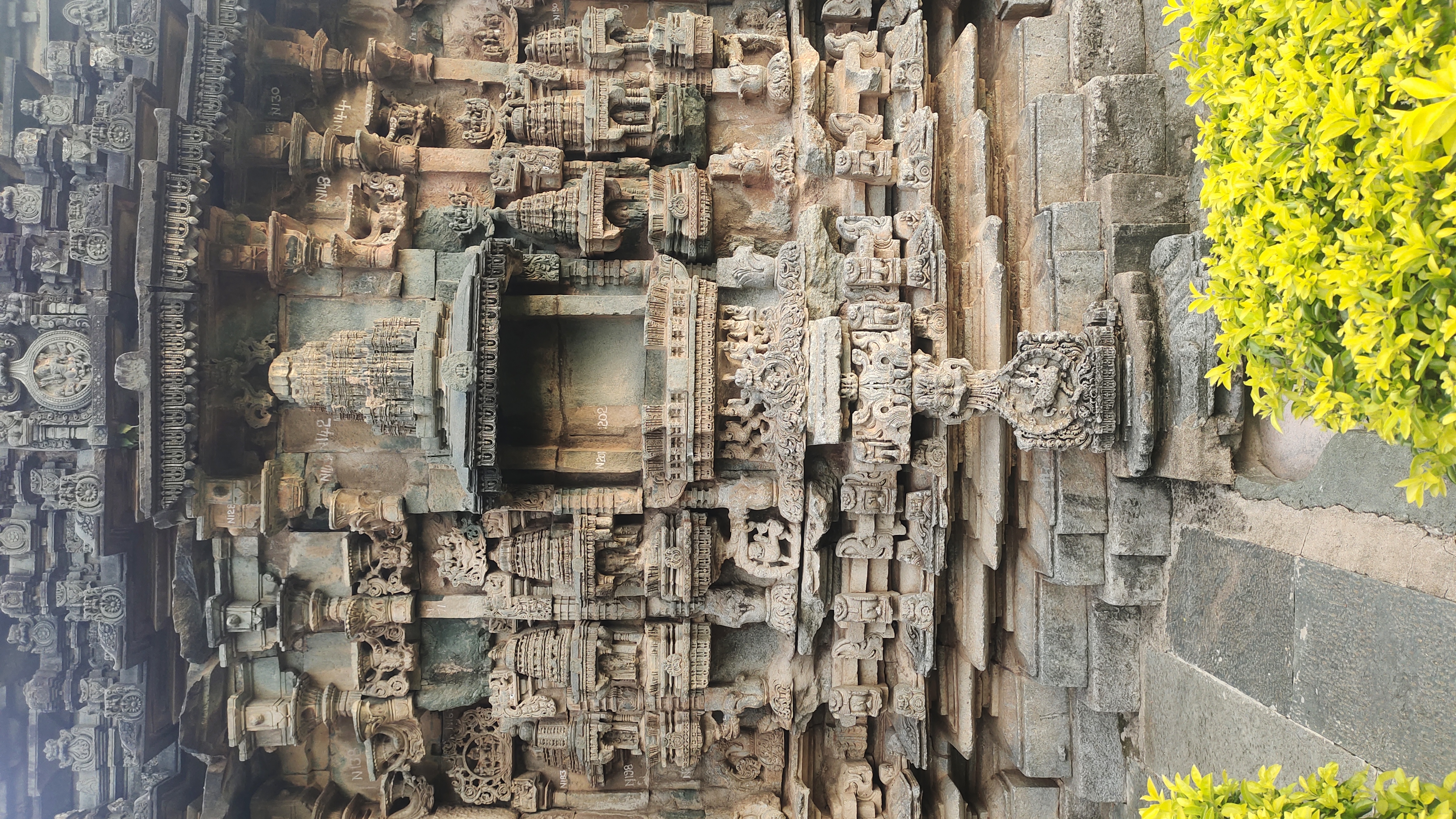 The exquisitely carved exterior of the Kalleshwara temple at Hire Hadagali village. 