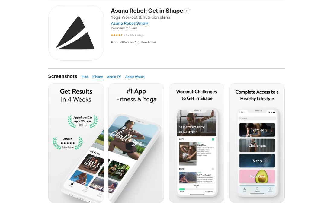 Asana Rebel: Get in Shape app.