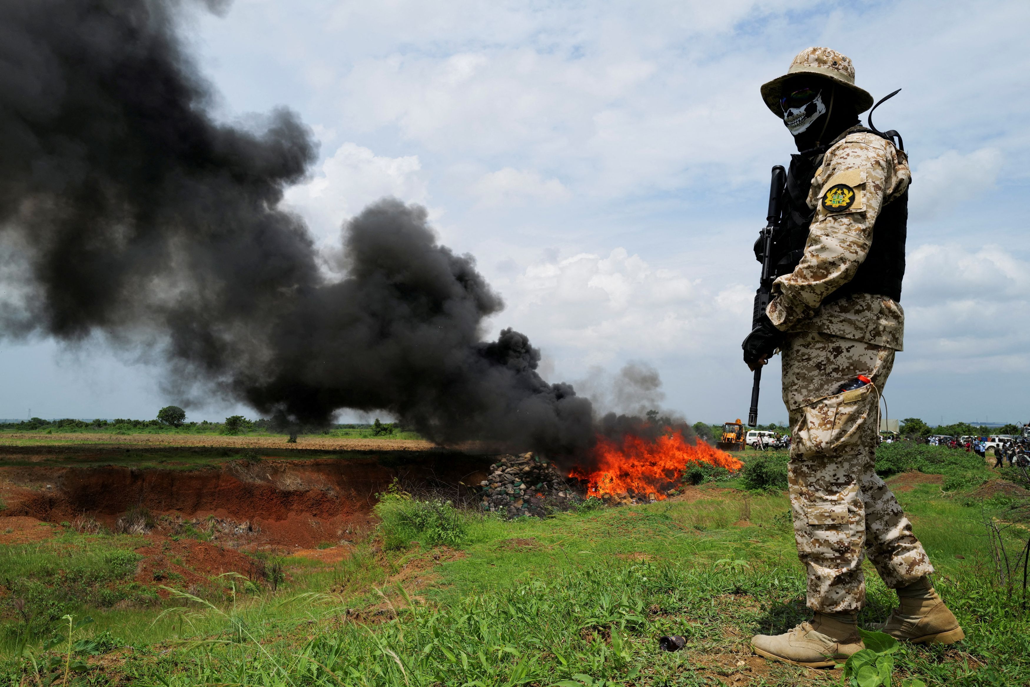 Ghana’s National Intelligence Bureau (NIB) and Narcotics Control Commission (NACOC) destroy seized cocaine worth millions following a court order, in Accra, Ghana. June 20, 2025.
