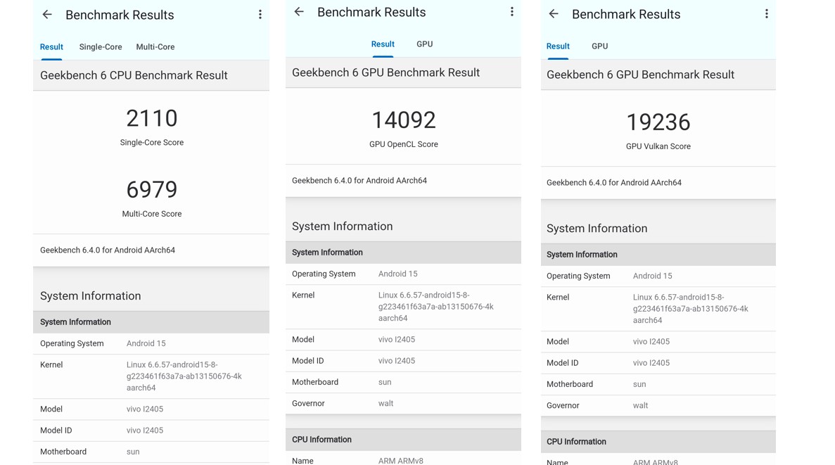 iQOO Neo 10 CPU and GPU performance score on Geekbench 6.0.
