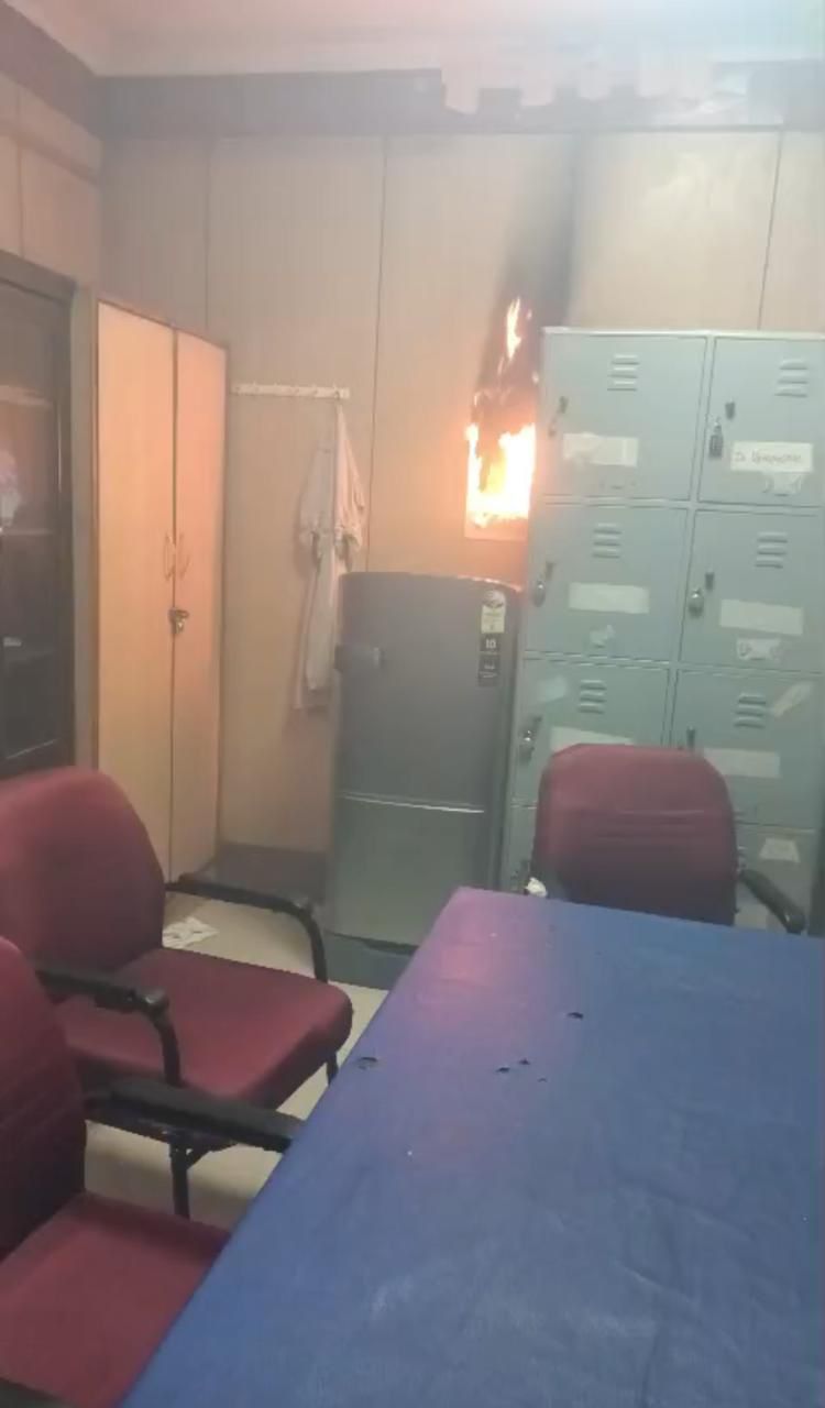 Image showing the fire inside the Victoria Hospital premises.