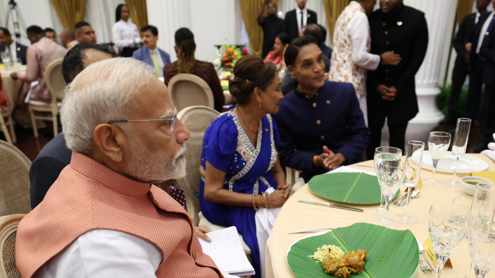 PM Modi served food on Sohari leaf during dinner hosted by Trinidad and Tobago counterpart