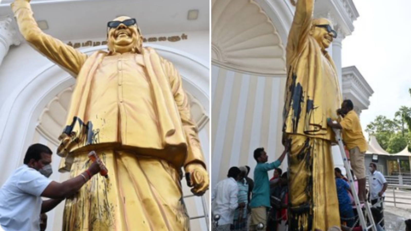 Tamil Nadu: 77-year-old doctor arrested for pouring blank paint on 16-ft-tall statue of late CM Karunanidhi
