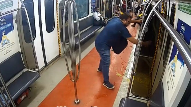 Viral video: Passenger seen defacing coach of running Kolkata Metro train