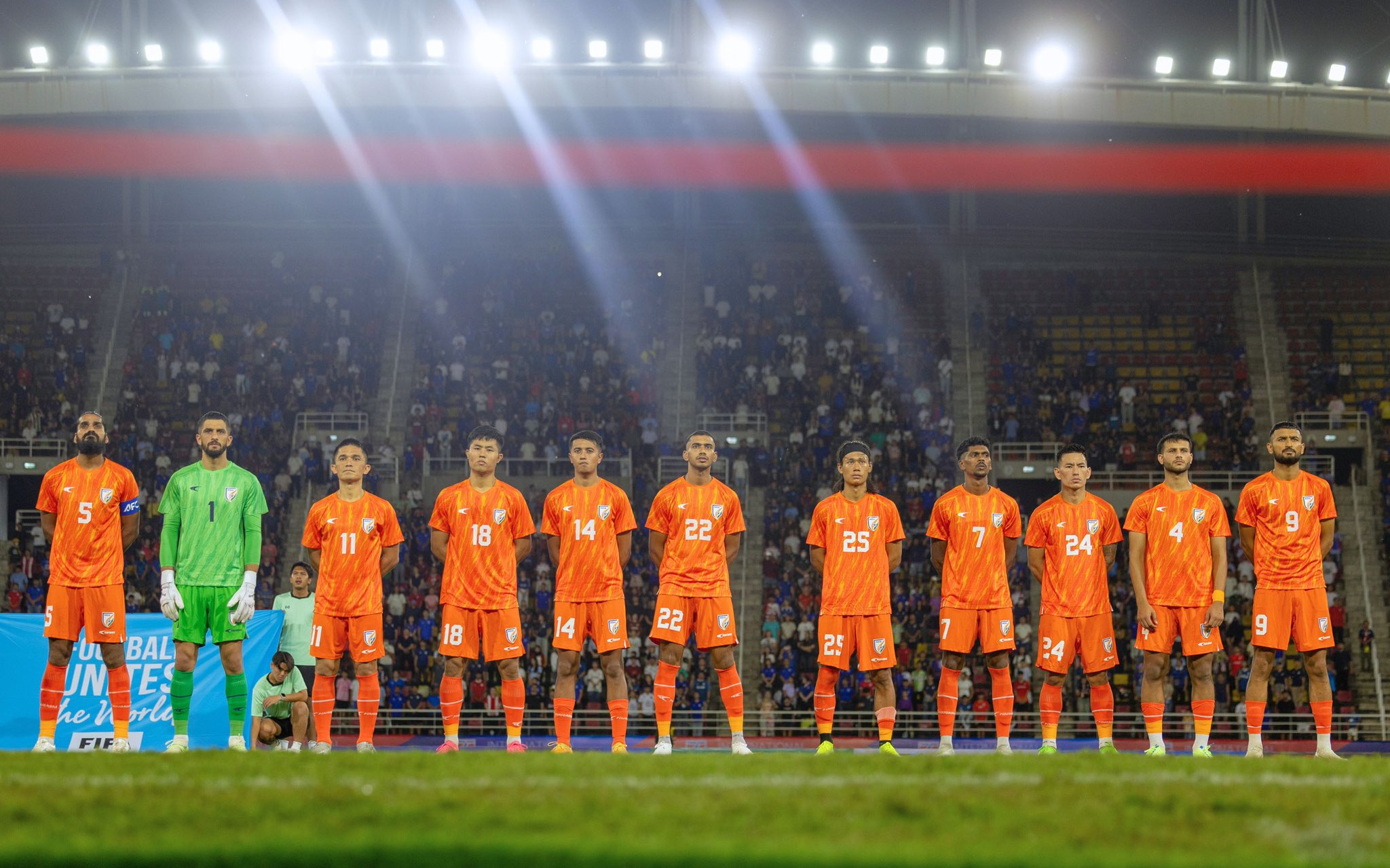 Indian football team during their AFC Asian Cup 2027 qualifying match against Thailand. X/Indian Football