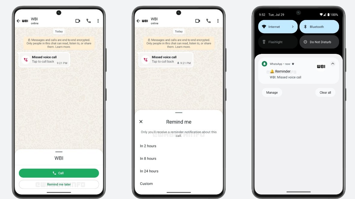 Call reminder feature being tested on WhatsApp Messenger.