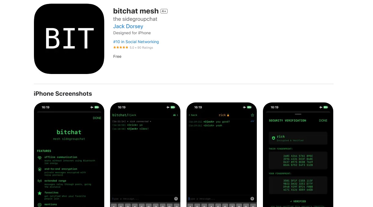 bitchat mesh app on Apple App store.