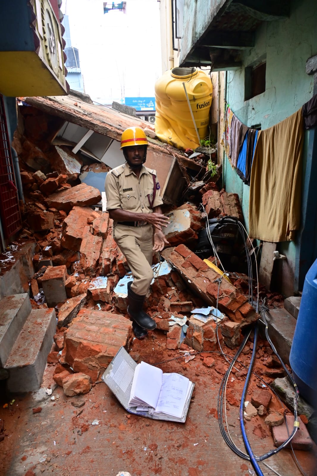 Police check the debris.