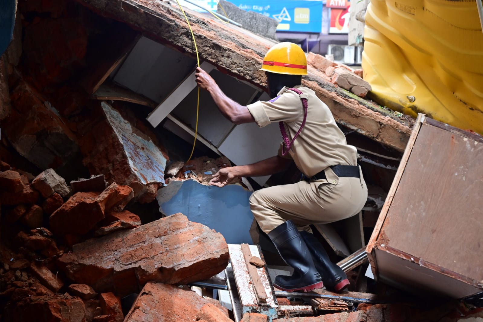 Police check the debris.