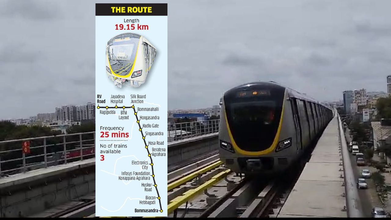 Namma Metro Yellow Line: Trains from terminals to operate from 5 am to 11 pm with a frequency of 25 minutes