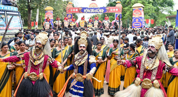 Gajapayana: Dasara elephants from various forest camps arrive at Aranya Bhavan in Mysuru