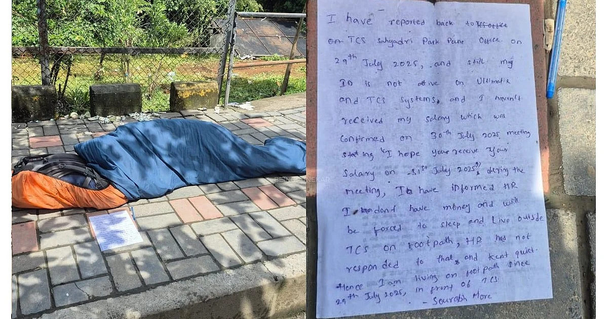 TCS Employee Sleeps Outside Pune Office Over Salary Delay, Company Responds