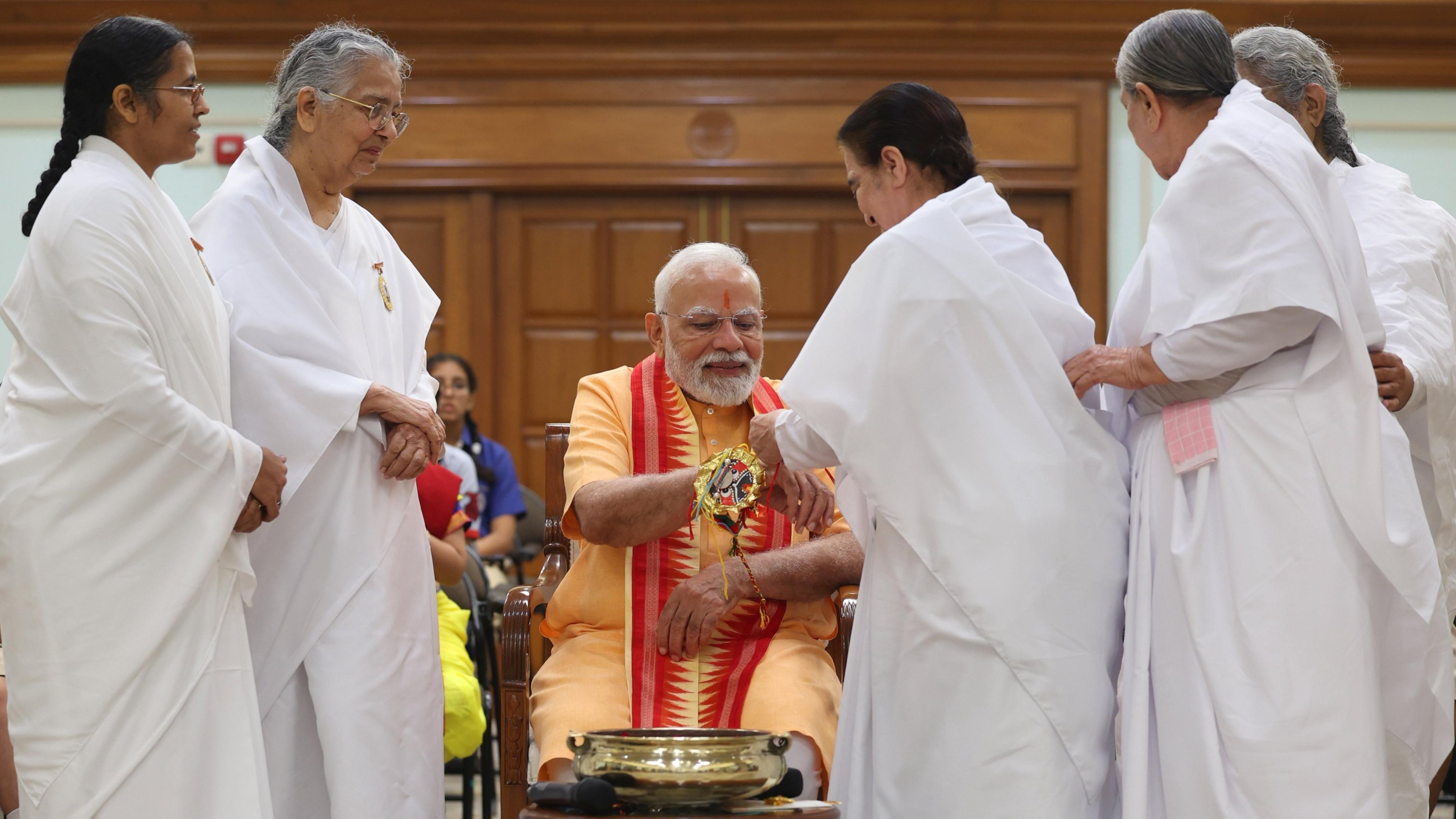 PM Modi celebrates Raksha Bandhan with school children, Brahma Kumari members