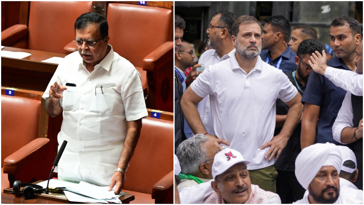 KN Rajanna (left) and Rahul Gandhi. 