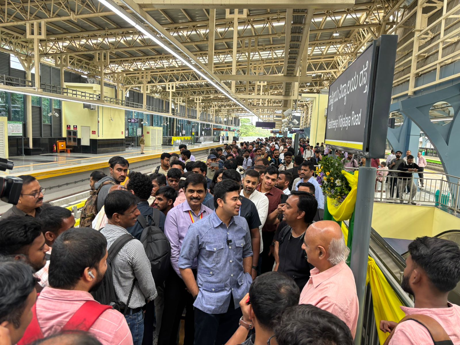 Bengaluru South MP Tejasvi Surya joined the ride, engaging with commuters and taking their firsthand feedback.
