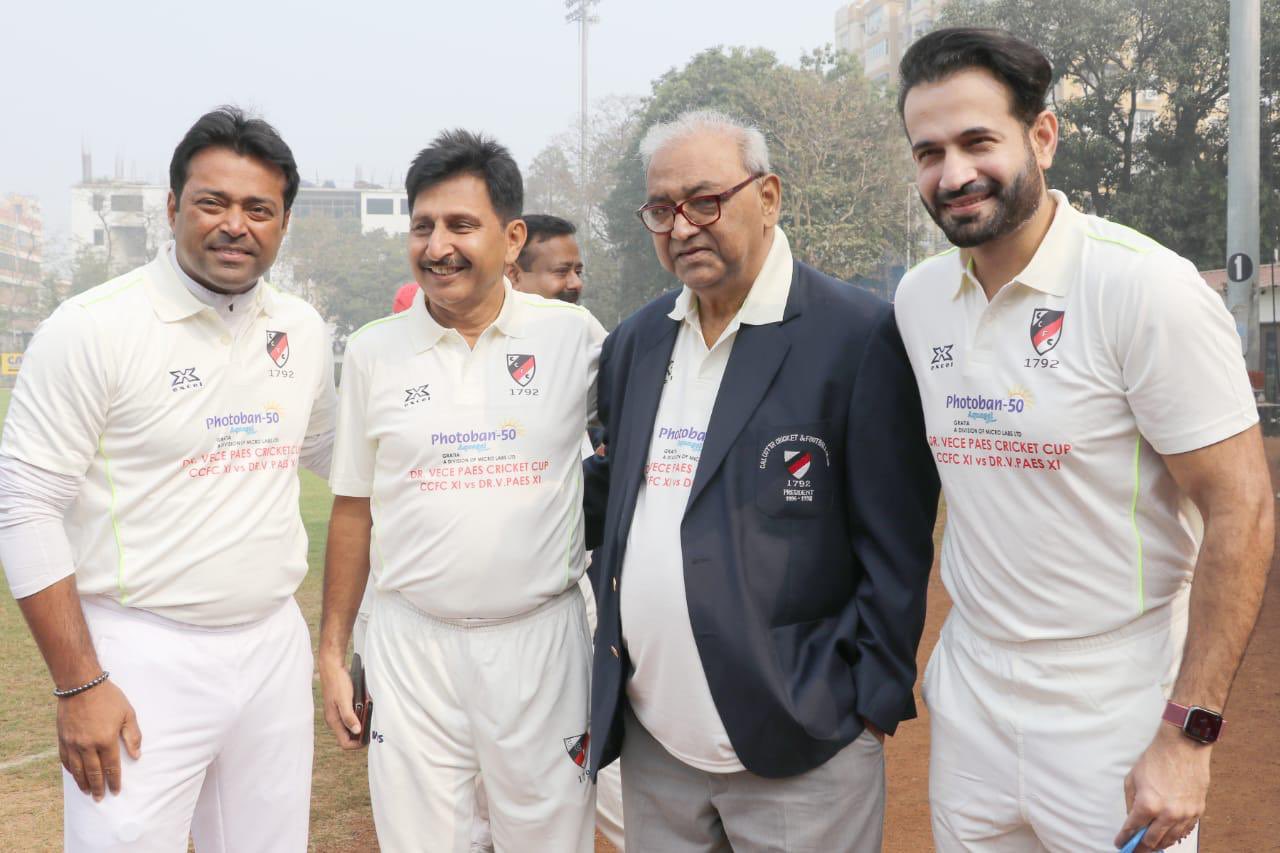 Vece Paes with Leander Paes and Irfan Pathan. X