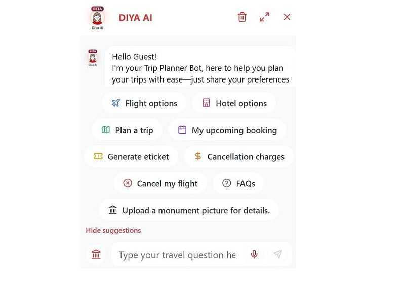 DIYA AI UI on Yatra app.