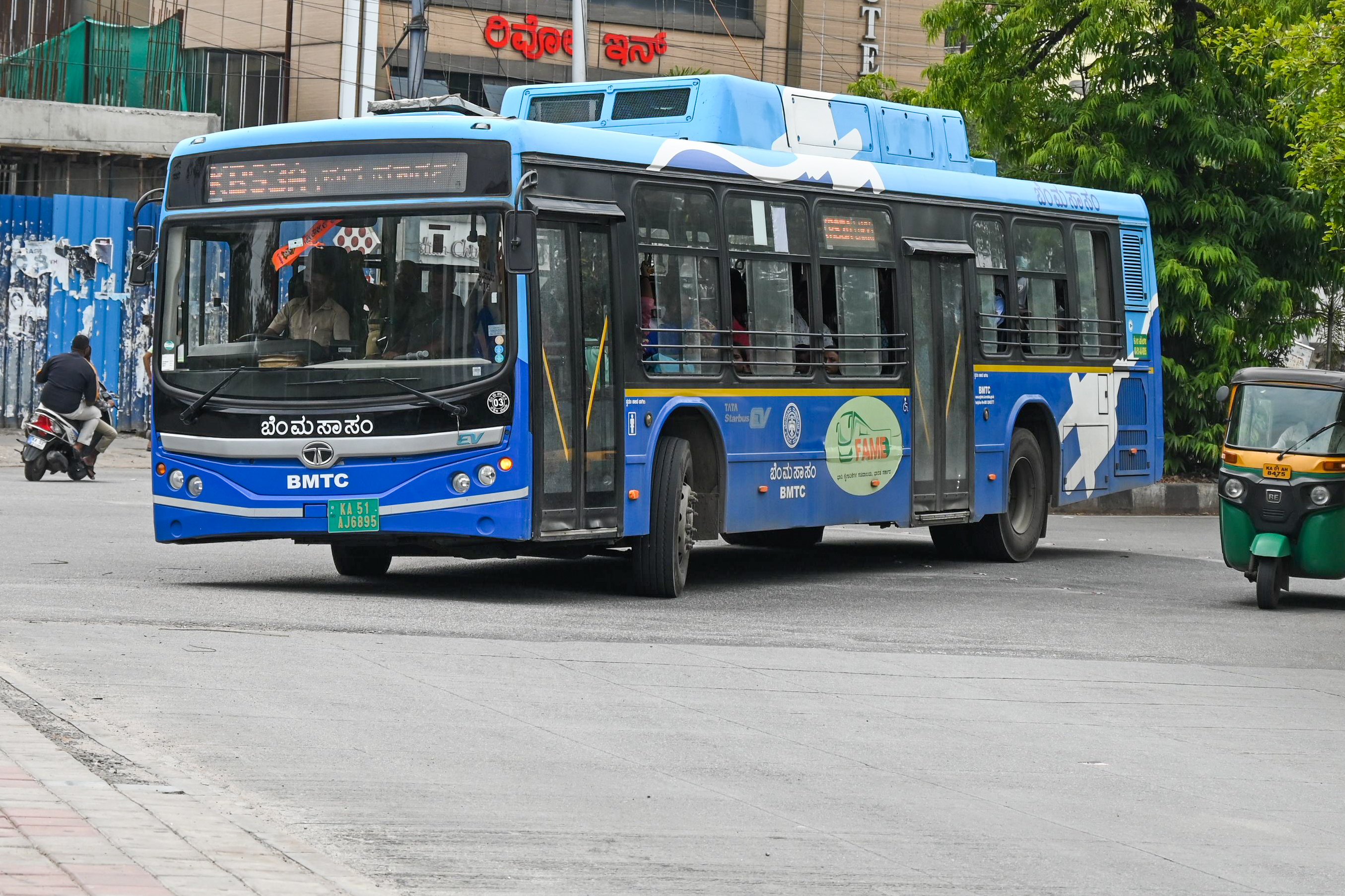BMTC FAME-II electric buses operation back to normal and running on road after M/s TML Smart City Mobility Solutions Limited officials discussing with drivers in Bengaluru on Wednesday 15th May 2024. 