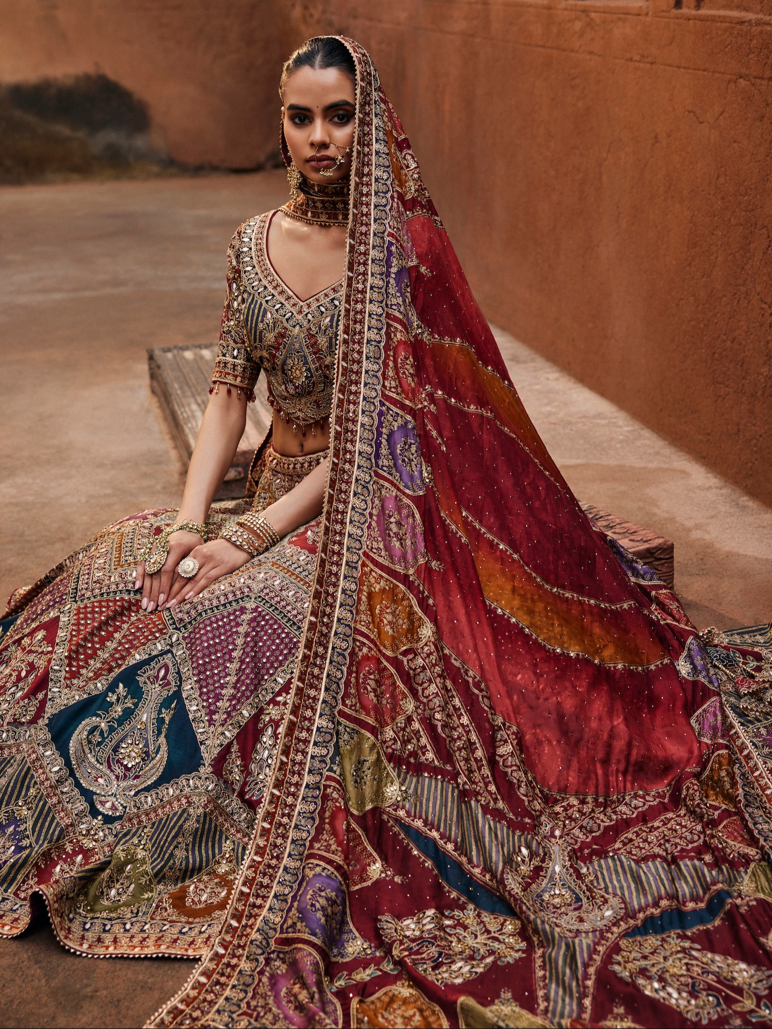 Daali—from the Courtyard of Raas, Frontier Raas’ newest collection, merges tradition with contemporary design. Marking 70 years of craftsmanship, it features elegant lehengas, shararas, and drapes in rich textiles and bold prints, ideal for festive dressing that honors heritage and style.