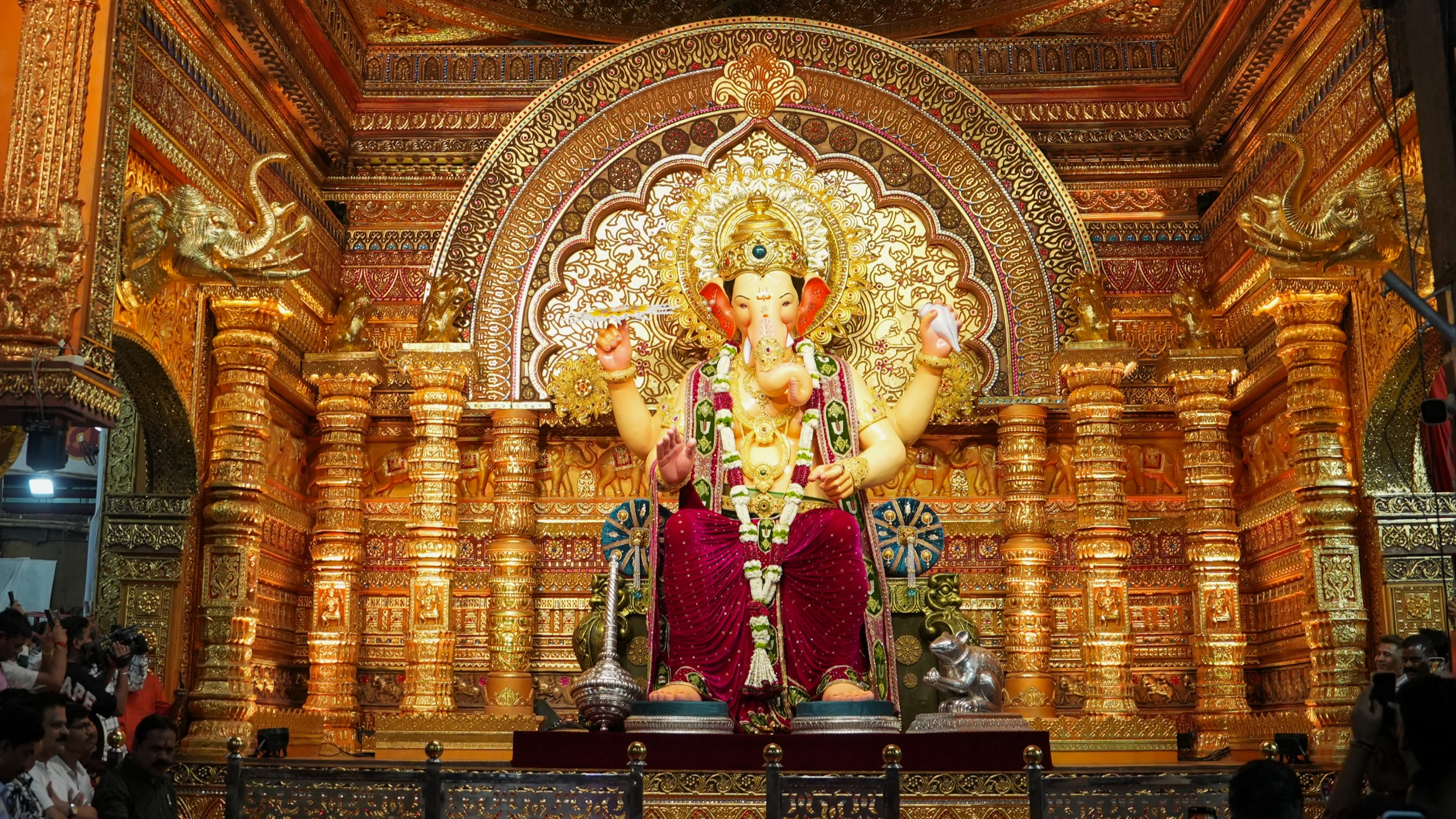 Marking the start of Ganeshotsav celebrations, the first glimpse of Mumbai’s iconic ‘Lalbaugcha Raja’ was unveiled on Sunday.